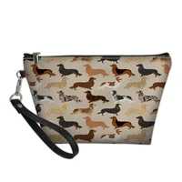 fashion women cosmetic cases dachshund dog pattern leather makeup pouch for ladies girls travel storage toiletry bag
