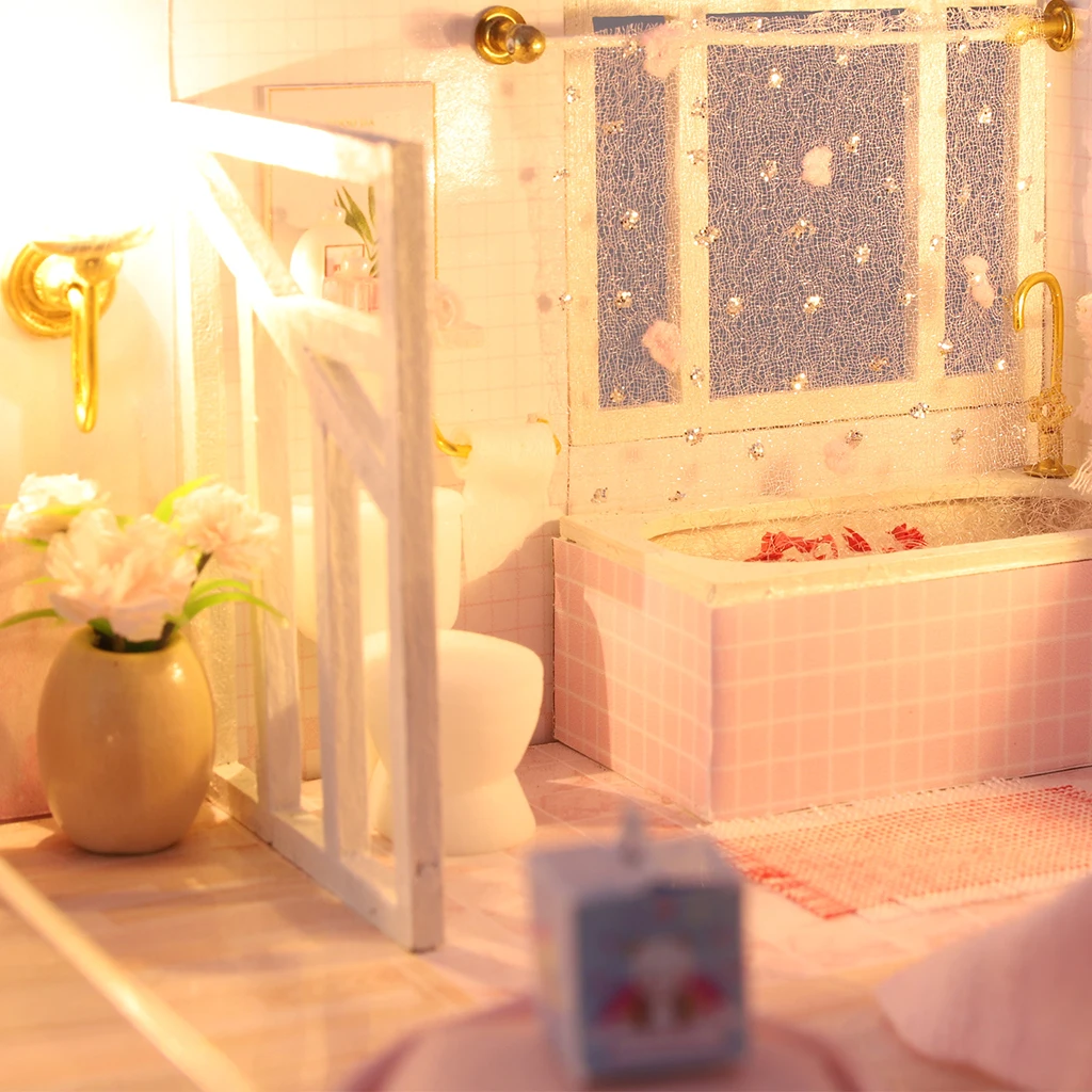 

Dollhouse with Furniture Plus LED Light Wood Crafts Cottage Creative Room 3D Puzzles Self Assembly Doll House Toys for Girls