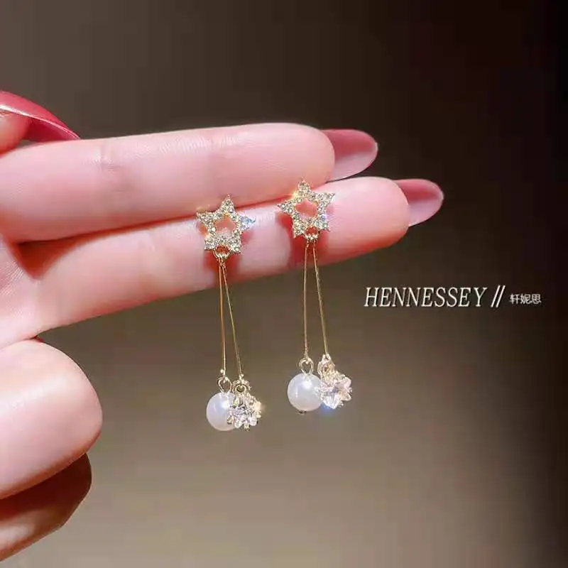 

Long Five-Pointed Star Earrings 2021 New Thin Face Earrings Korean Temperament High-End Fashion Pendant Female Party Gift
