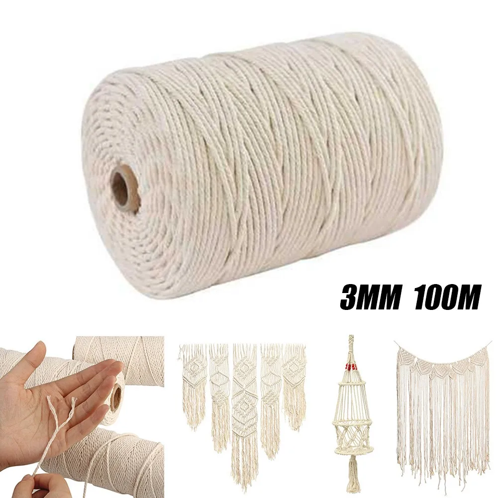 

100m 3mm 100% Natural Twisted String Cotton Cord For Handmade Natural Beige Cords DIY Home Wedding Accessories Gift