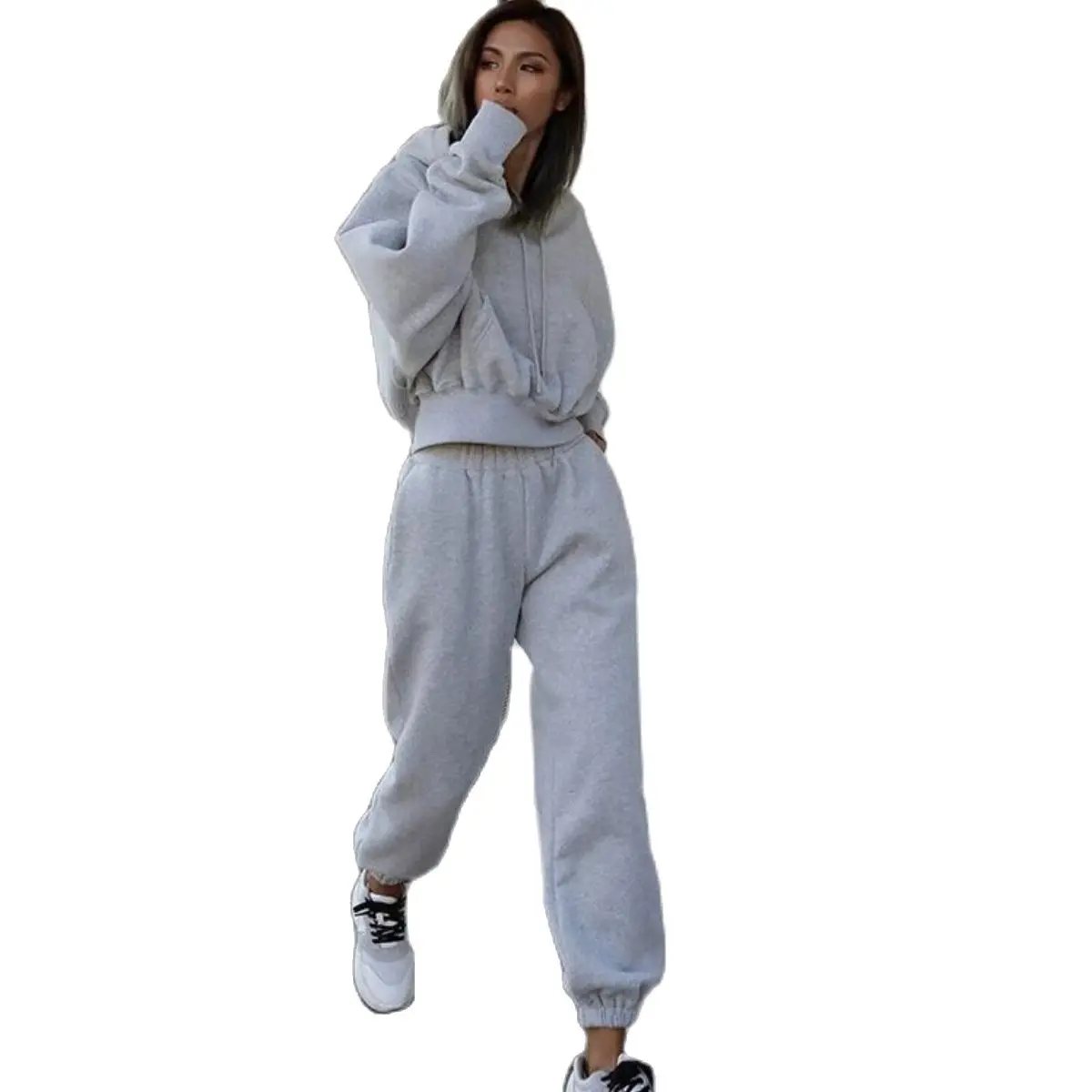 

2021 Spring Autumn Women Hoodies Suit Solid Loose Casual Tracksuit 2 Pieces Set Sports Fleece Hooded Sweatshirts Pullover