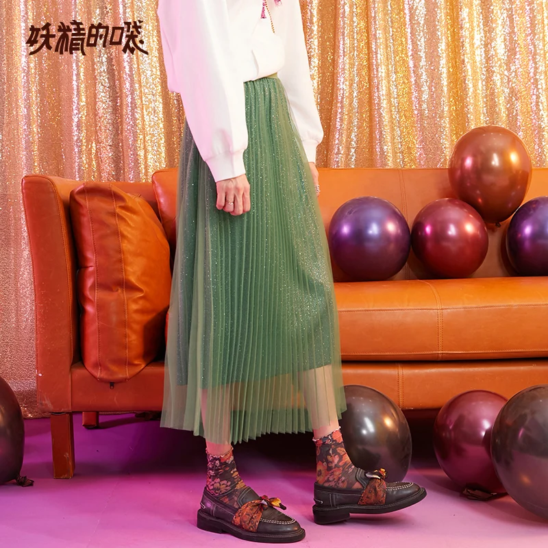 Женская плиссированная юбка с оборкой ELF SACK повседневная коричневого блестящего