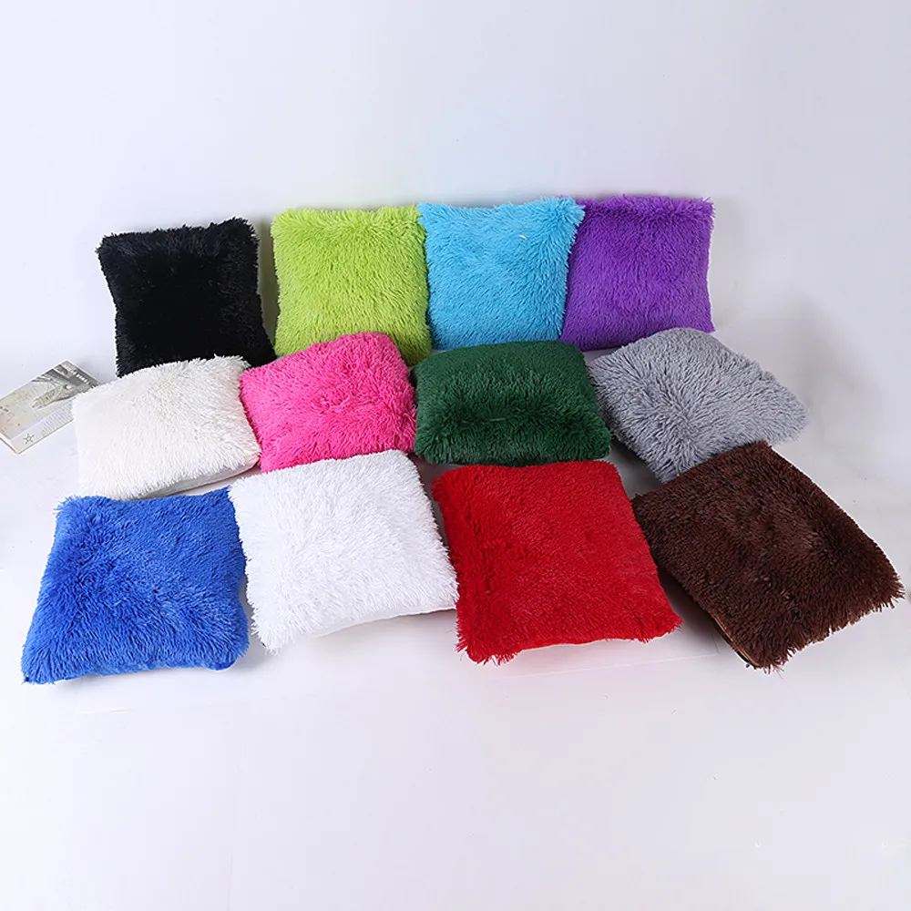 

Cushion Cover Solid Color Plush Pillow Case Sofa Waist Throw Pillows Fluffy Square Cushion Cover Home Decor
