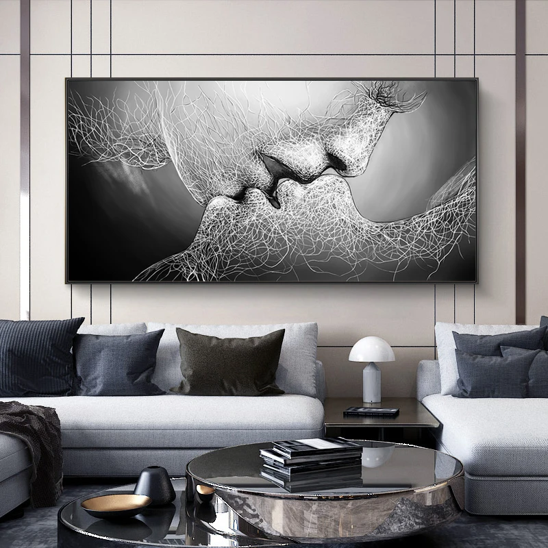 

Home Decor Abstract Lines Couple Kissing Face Body Art Print Canvas Painting Nordic Wall Art Poster Living Room Bohemian Life