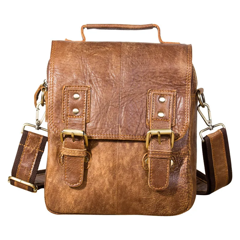 

Men's Vintage Leather Shoulder Bag Handmade Leather Men Handbags Messenger Bags Original Casual Large Capacity Scrub Leather