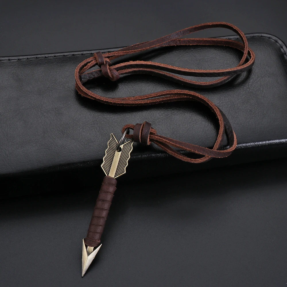 Man Necklace Handmade Vintage Leather Arrow Pendant Rope Chain Necklaces Men&ampWomen Punk Jewlery Accessories Wholesale | Украшения и