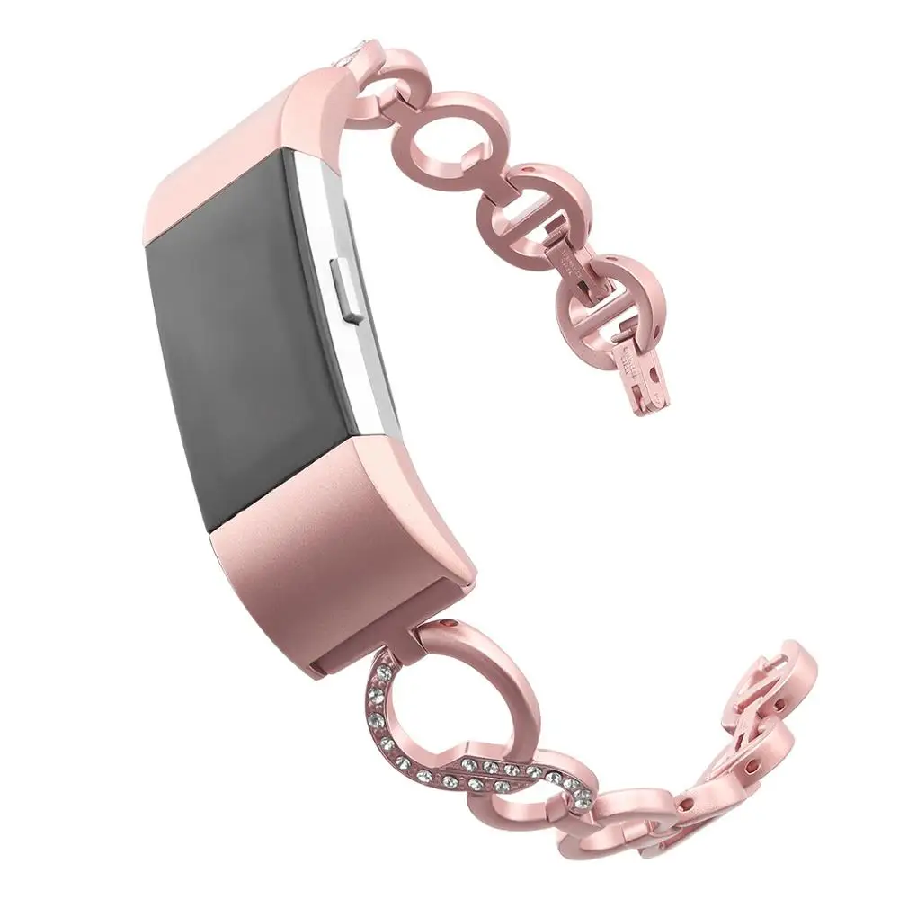 Fashion Stainless Steel Lady Chain Strap Watch Band For Fitbit Charge 2 Metal Rhinestone Bracelet Adjustable Straps Accessories | Наручные