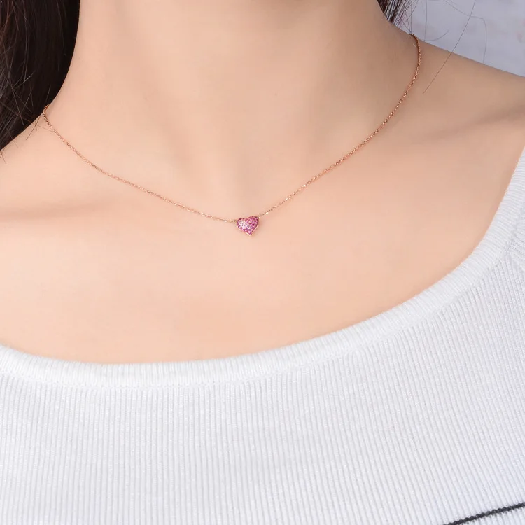 Блестящее сердце 18 к Настоящее желтое розовое золото 0.22ct Sappire кулон ожерелье для женщин Девушка необычный розовый настоящий очаровательный драгоценный камень ювелирные изделия