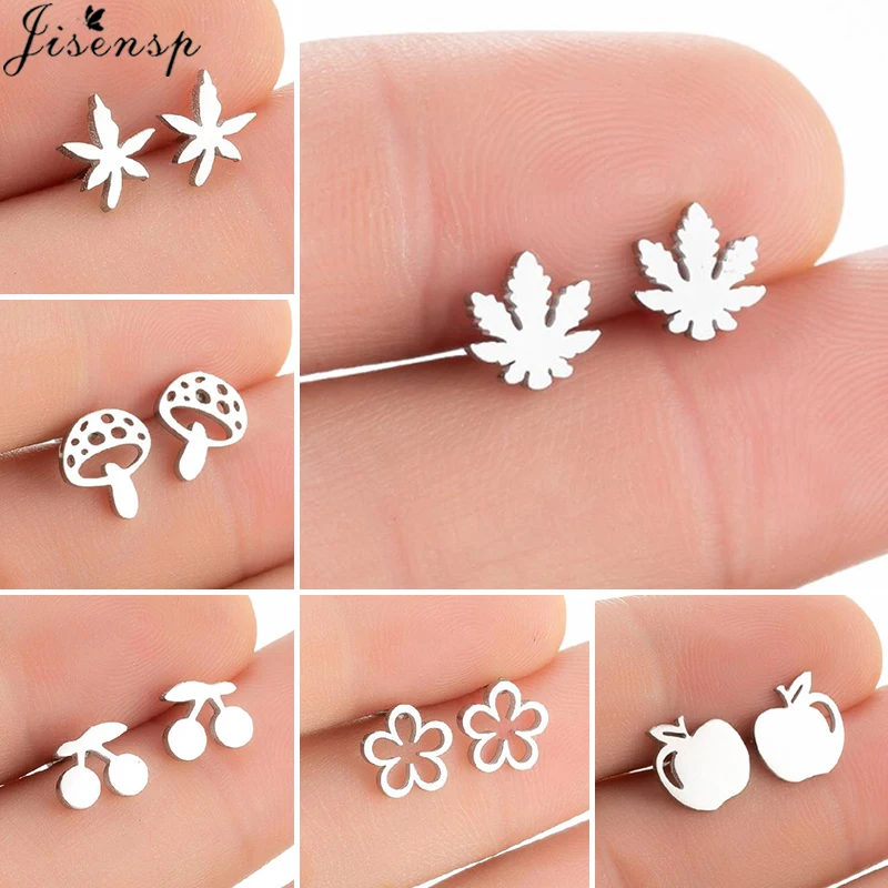 

Bohemia Vintage Plant Earings Women Jewelry Korean Daisy Flower Leaf Cherry Mushroom Earrings Girls Punk Piercing Ear Studs