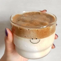 ins japanese creative kawaii mug breakfast milk cup transparent glass water cup juice cup smiley love dessert cup