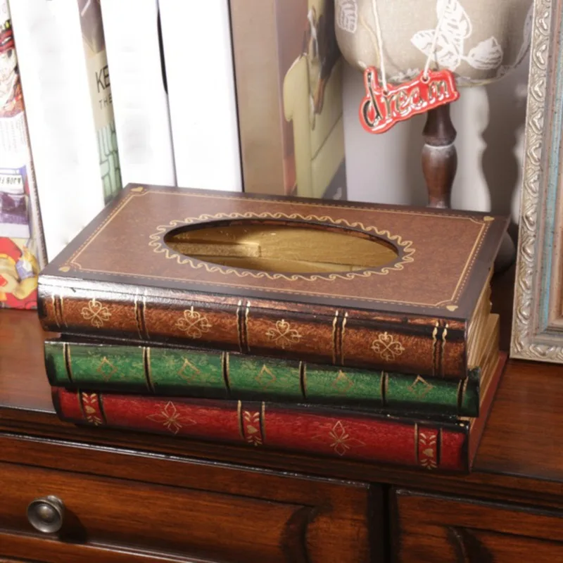 

Europe Retangle Napkin Paper Holder Ring Tissue Storage Box Retro Style Book Shape Tissue BoxMin Tissue Box Luxurious Box