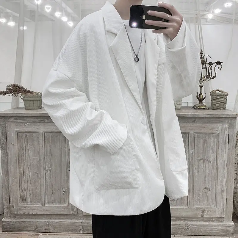 

Spring Corduroy Blazer Men's Fashion Business Casual Dress Jacket Men Korean Style Loose Solid Color Suit Jacket Mens M-2XL