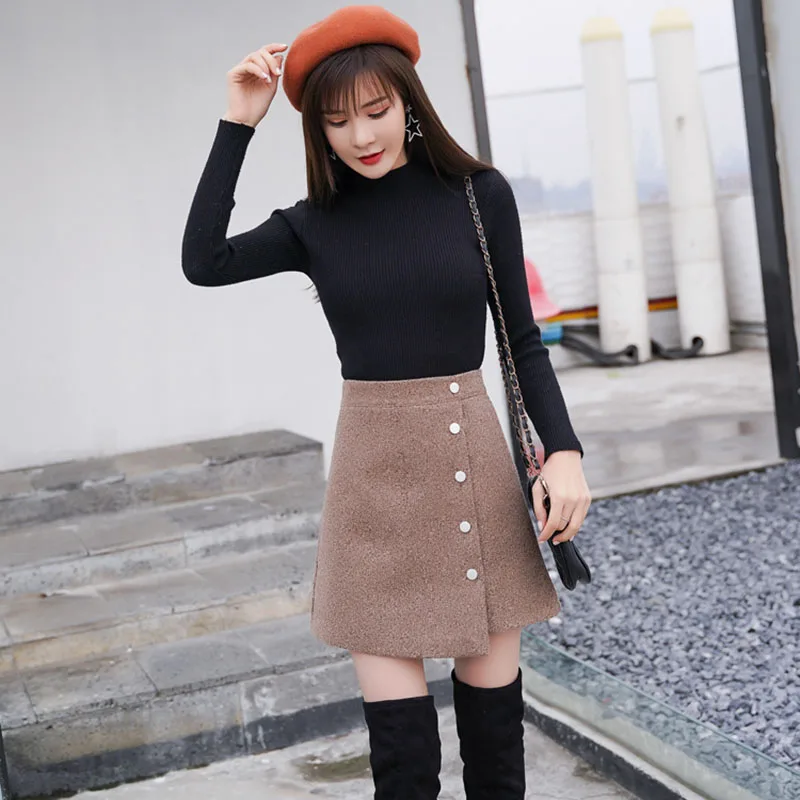 Зимняя женская юбка Skort Новые поступления кашемировая А-силуэта с высокой талией