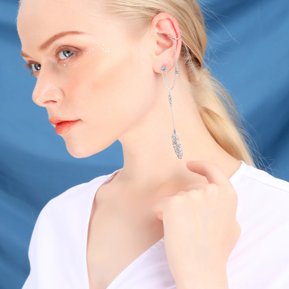 Крутые женские серьги манжеты 1 шт. с родиевым цветным кристаллом в стиле панк