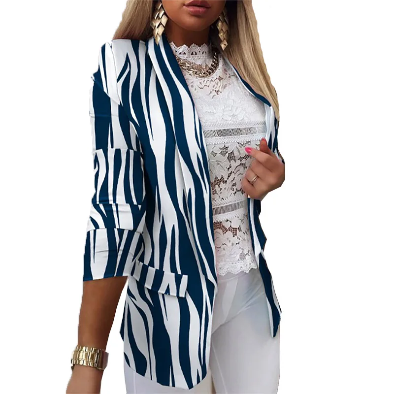 

New Autumn Korean Version Of The Self-Cultivation Retro Printing Small Suit Jacket Female Office Lady Single Breasted