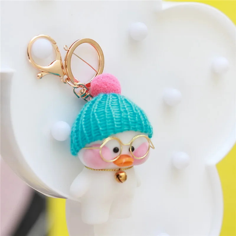 

New Arrival 15CM Cute Duck Keychain Kawaii Cafe Mimi Yellow Duck Action Figure Keyring Bags Decoration Toys For Children Gifts