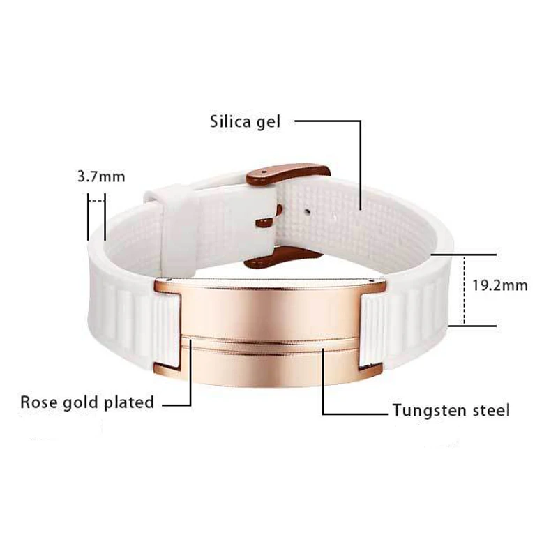 Personalized Custom Lettering Energy Bracelet Stainless Steel Brand Health Magnet Negative Ion Anti Fatigue Silicone Bracelets