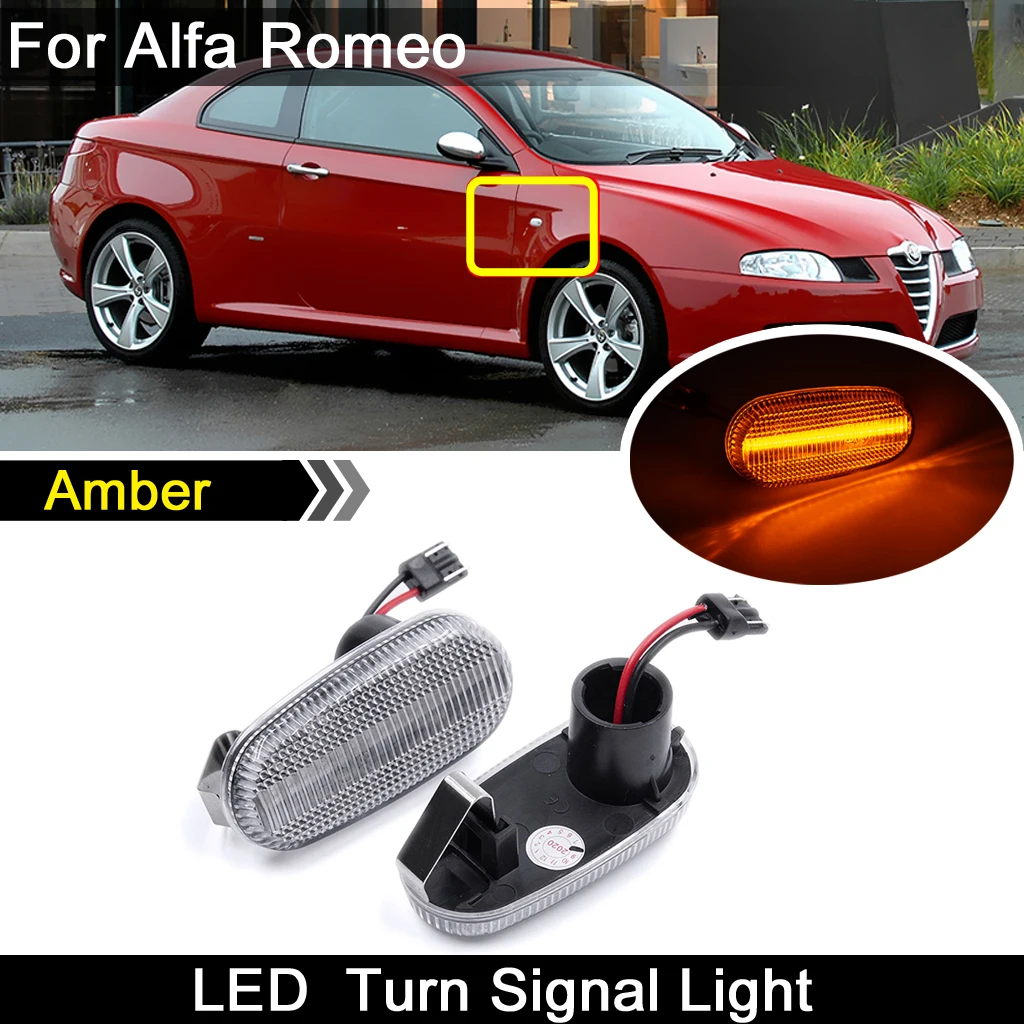 

2Pcs For Alfa Romeo GT 147(937) MiTo 955 FIAT Bravo 198 Clear Lens Car Front LED Side Marker Light Turn Signal Lamp