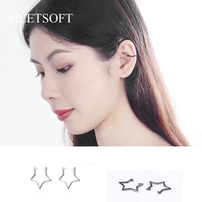 

MEETSOFT Trendy S925 Sterling Silver Minimalist Star Clip Earrings for Women No Pierced Ears Punk Fine Jewelry Chic Dropshipping