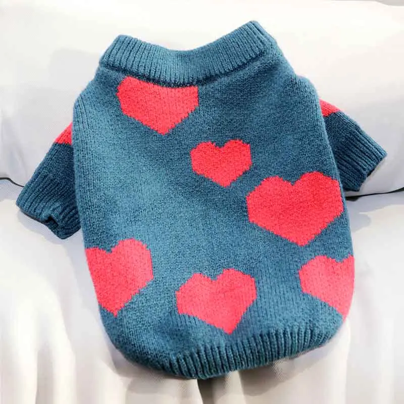 

Autumn and winter clothes love printing pet Teddy cat Bichon Pomeranian VIP small dog Schnauzer dog clothes knitted sweater