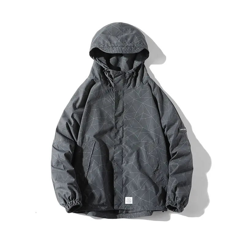 

Spring And Autumn Men's Casual Print Jacket Korean Fashion Loose Harajuku Streetwear Stand-up Tie Hood Jacket Plus Size Jacket