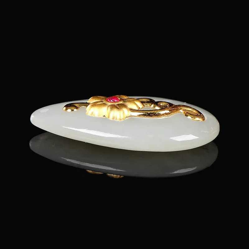 Натуральный китайский белый нефрит мозаика золотой цветок кулон ожерелье модное