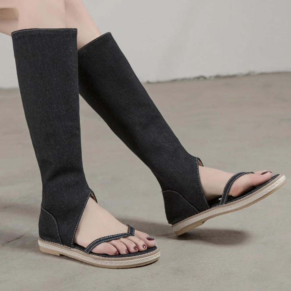 Босоножки женские на плоской платформе сандалии гладиаторы из денима