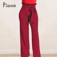plazson 2021 autumn winter women belted palazzo pants loose long pant high waist wide leg pants trousers streetwear pantalones