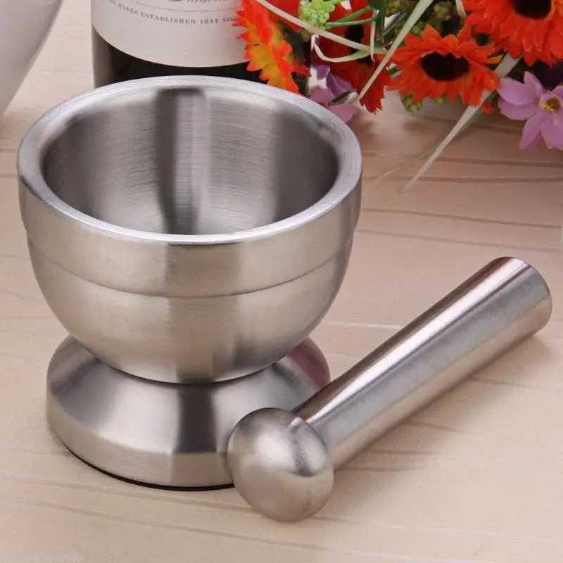 

Stainless steel mortar and pestle kitchen garlic puffing pot pharmacy bowl household kitchen accessories