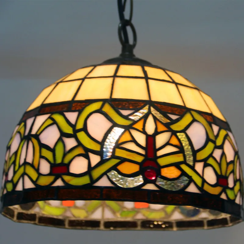 Витражный стеклянный подвесной светильник с розовым цветком Tiffany Hanglamp E27