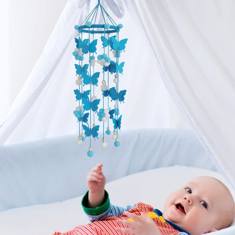 Carill&oacute;n de viento para cuna de beb&eacute;, Bola de Pelo de mariposa, sonajero, colgante para cuna de reci&eacute;n nacido, decoraci&oacute;n para habitaci&oacute;n G2AE-1