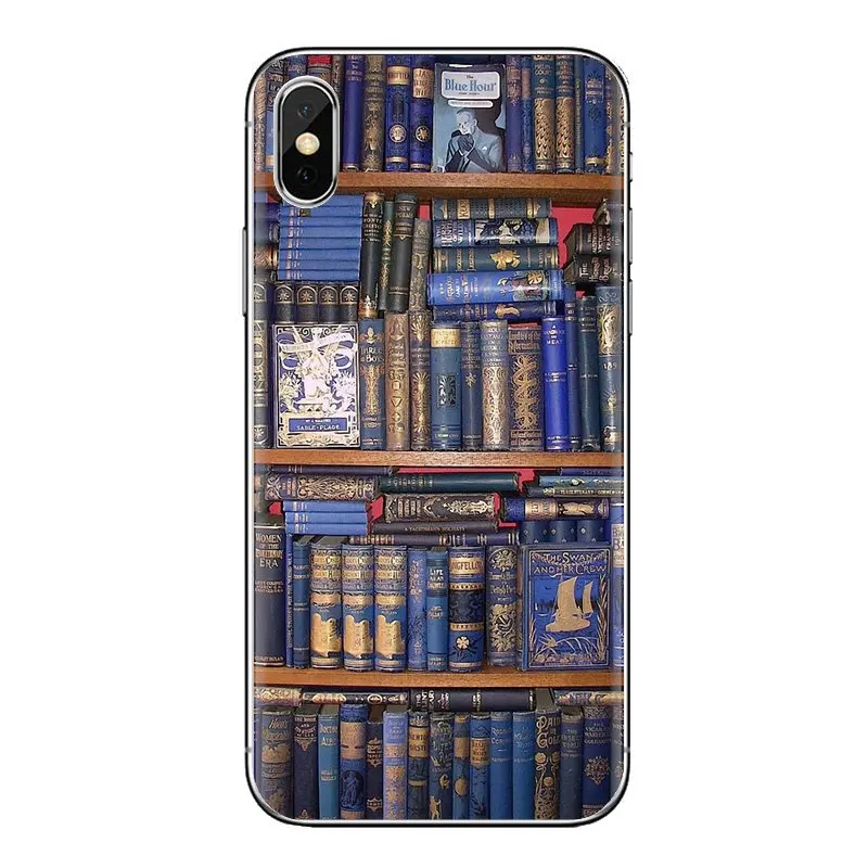 For LG G3 G4 Mini G5 G6 G7 Q6 Q7 Q8 Q9 V10 V20 V30 X Power 2 3 K10 K4 K8 2017 TPU Shell Cases Retro Book Shelf Bookshelf Library |