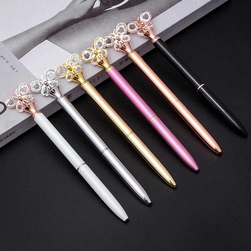 

Металлическая шариковая ручка с кристаллами и бабочками, 0,5 мм, стержни для письма, офисные и школьные принадлежности, шариковые ручки для ш...
