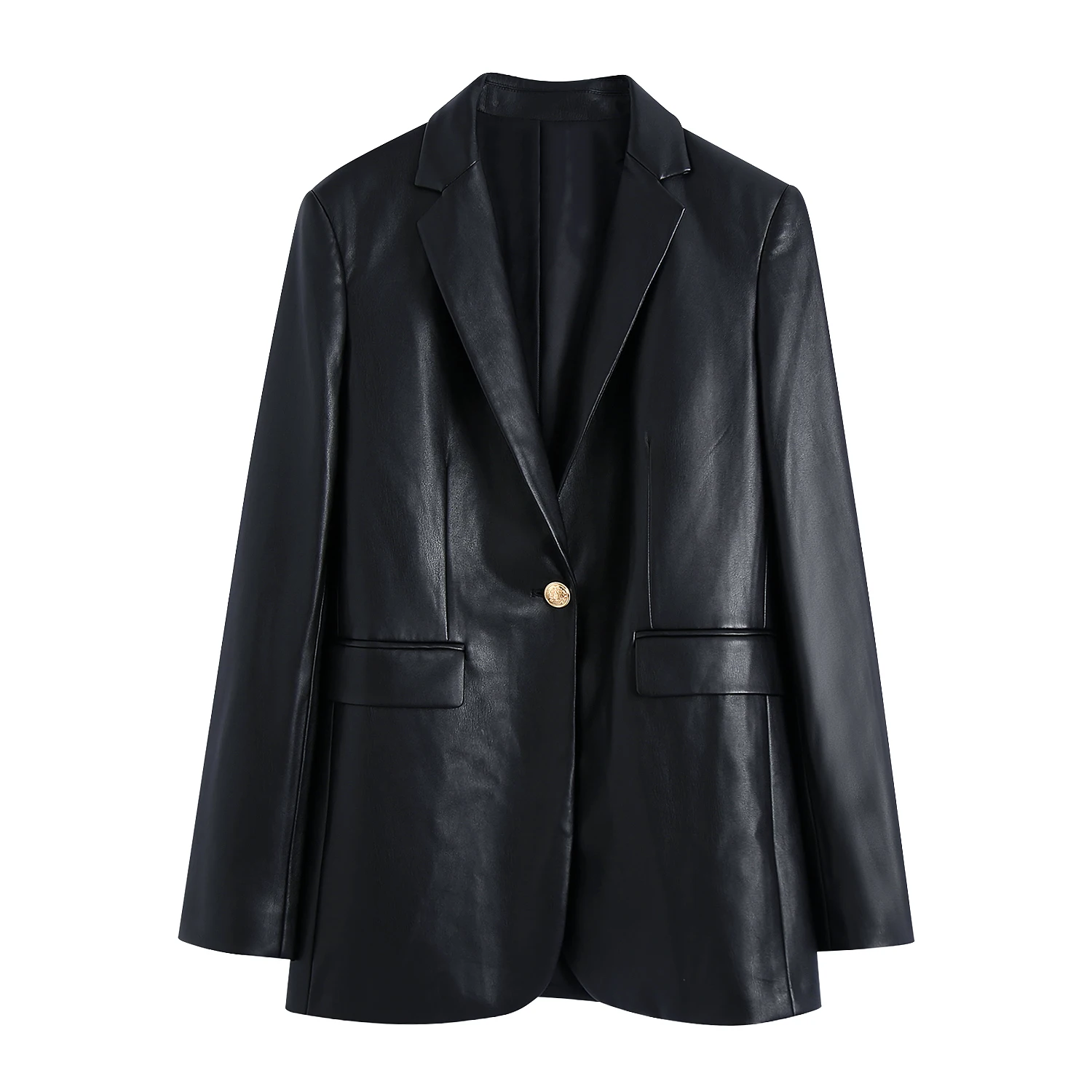 KEYANKETIAN ZA Black blazer women's faux leather jacket female button jacket autumn office business elegant female blazer