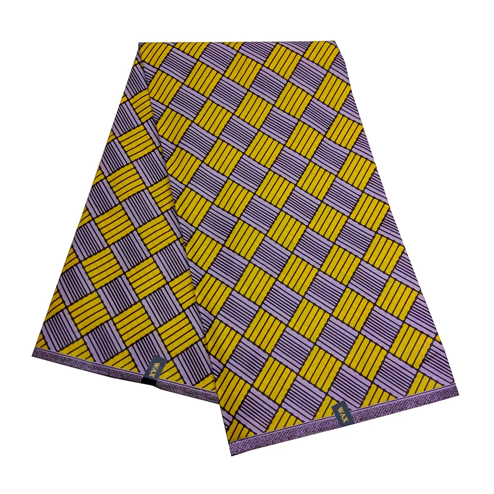 6Yards\Set African Fabric Holland Wax Yellow&ampPurple Square Print High Quality |