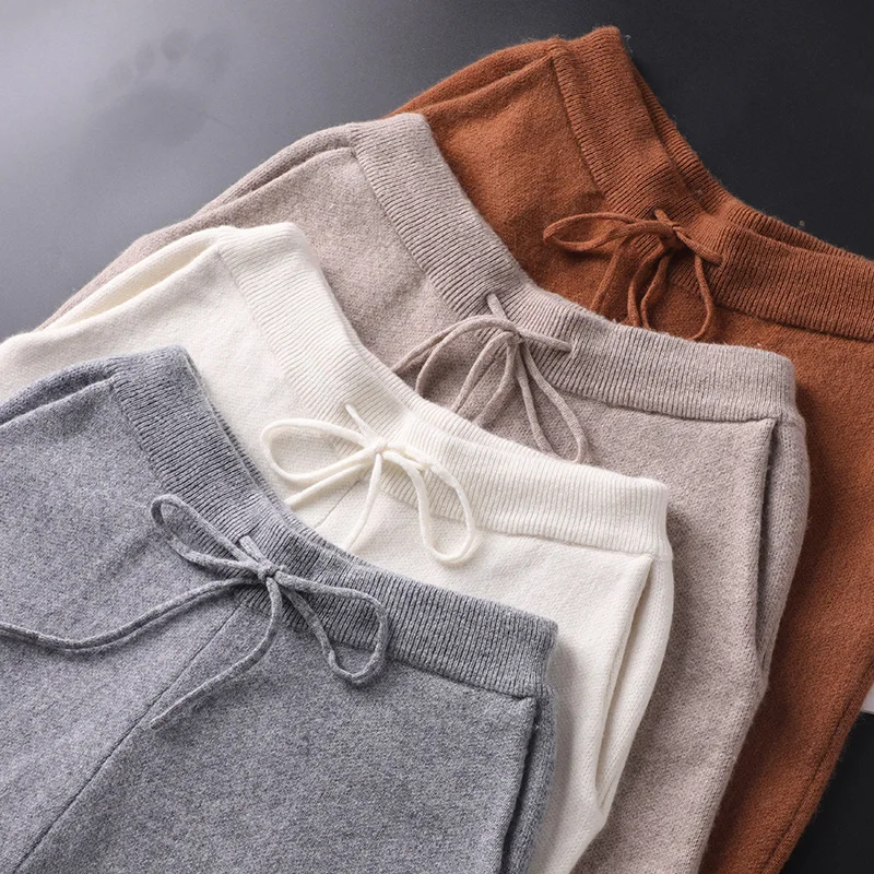 

10% Cashmere Knitted Thick Skinny Pencil Pants 550g Dense Wool Long Trousers Soft Women Winter All-Match Casual Must Have #11X