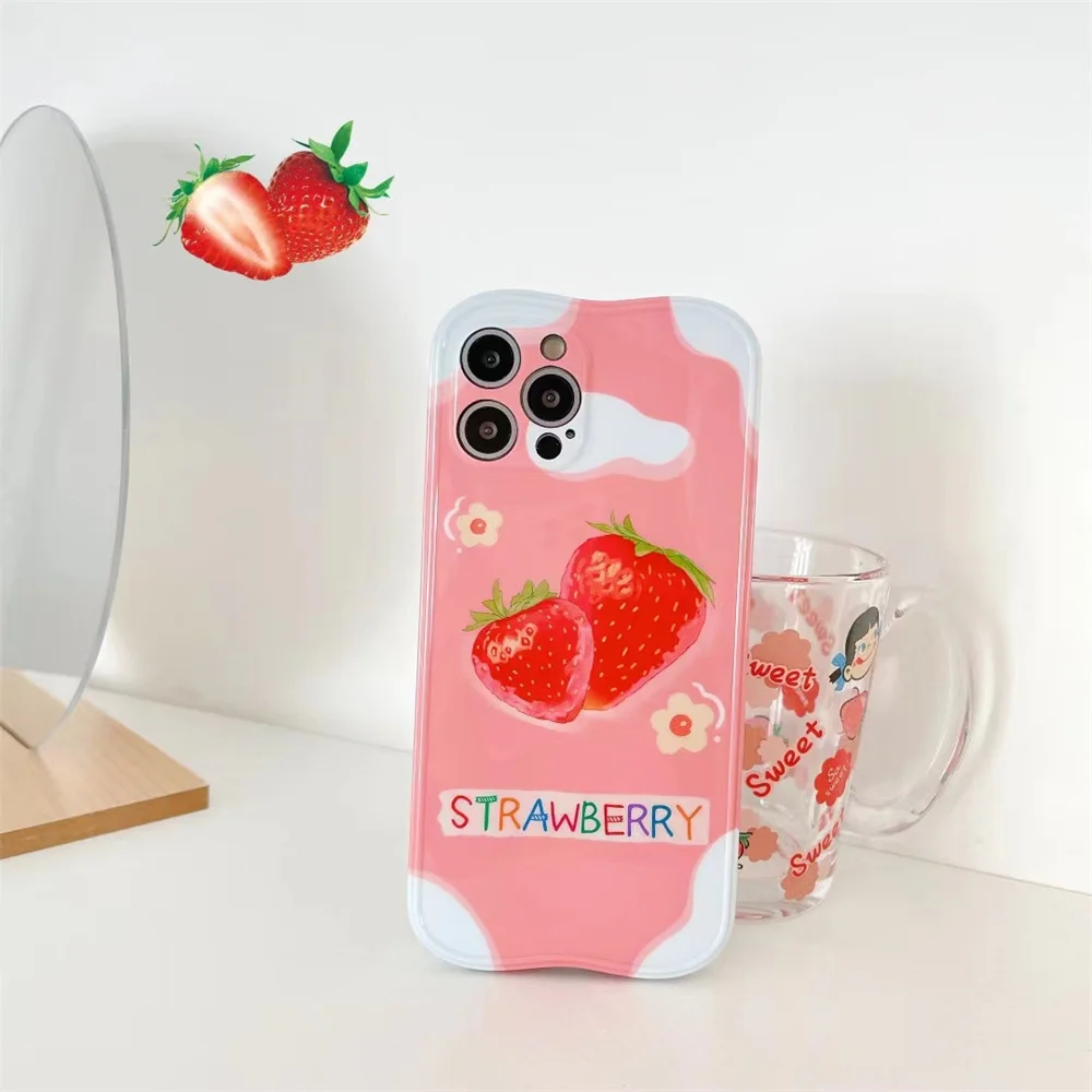 

New Love Cases Cute Strawberry Flower Phone Case For iPhone 12 11 Pro Max SE 2020 X XR XS Max 7 8 Plus Soft Silicone Cover