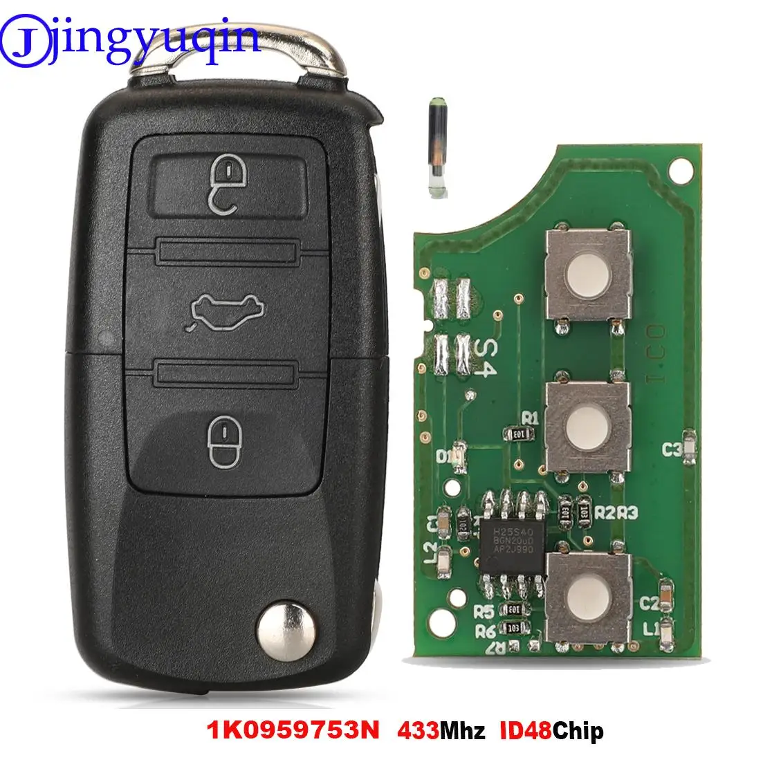 Jingyuqin 3 кнопки Автомобильный Дистанционный ключ 1K0959753N ID48 для VW PASSAT b5 b6 Skoda CADDY GOLF JETTA POLO