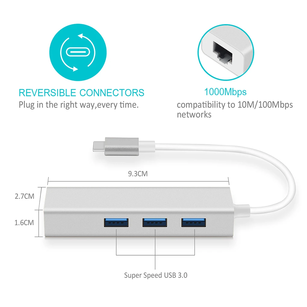 3 порта Type c к RJ45 + USB 0 сетевой адаптер Ethernet гигабитный концентратор 1000 Мбит/с