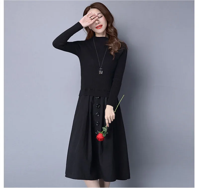Женские платья осень 2020 женская черная вязаная элегантная зимняя одежда