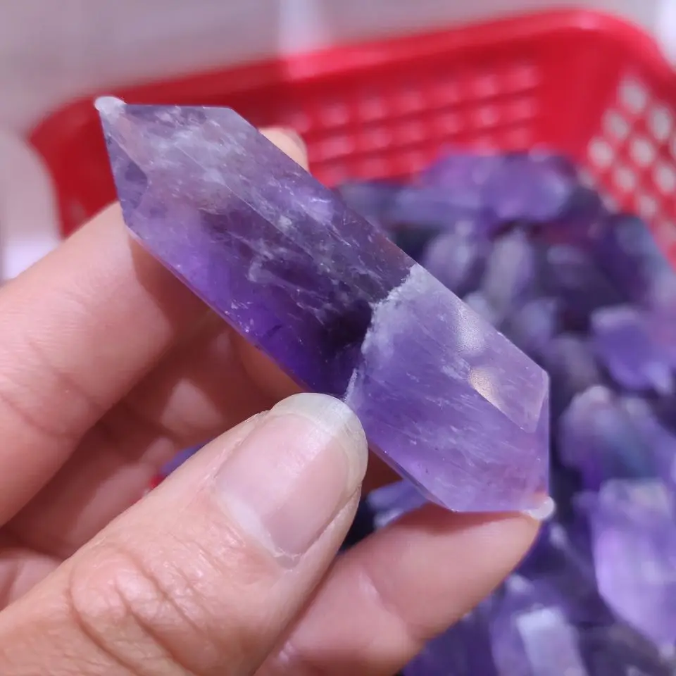 

1pcs Amethyst Six Prism Goods Of Furniture For Display Rather Than For Use Double Tip Crystal Column Therapy Yunengliang Stone
