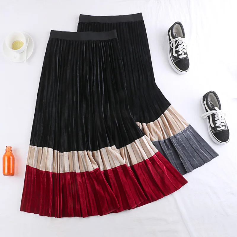 Новинка 2019 осенне зимняя винтажная велюровая юбка в стиле пэчворк женские модные