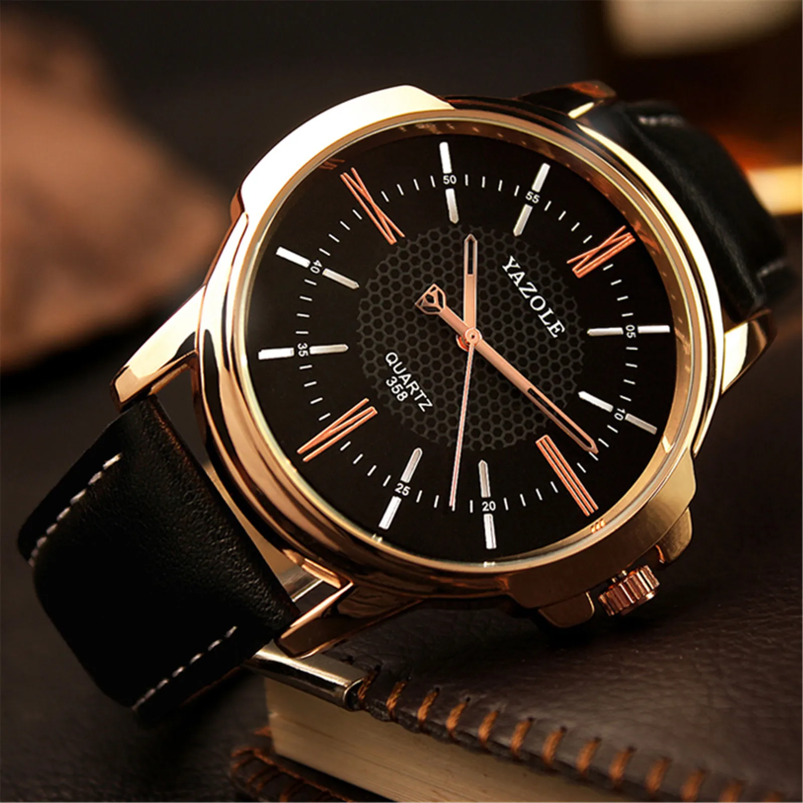 

Quartz Watches Men Mens Blu-Ray Roman Numerals Quartz Analog Wrist Watch Black Band Black Dial Faux Leather Band Reloj Hombre