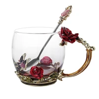 enamel coffee tea cup mug 3d rose butterfly glass cups wedding gift home accessories