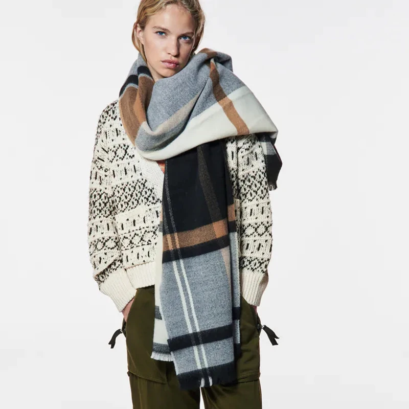 

Fashion winter woolen soft plaid thickened women's scarf Neckerchief imitation cashmere luxury warm long couple shawl