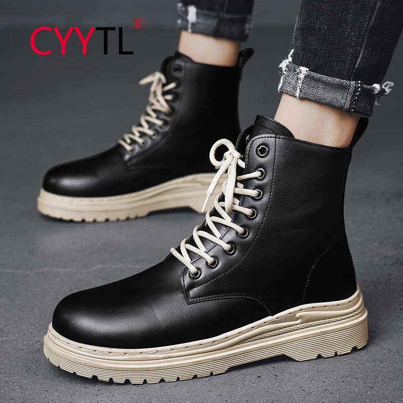 

CYYTL Men's Shoes High Top Ankle Boots Warm Waterproof Non-Slip Leather Motorcycle Fashion Casual Snow Outdoor Walking Booties