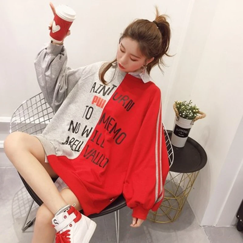 Толстовка Женская в стиле Харадзюку Свободный Повседневный свитшот полоску с