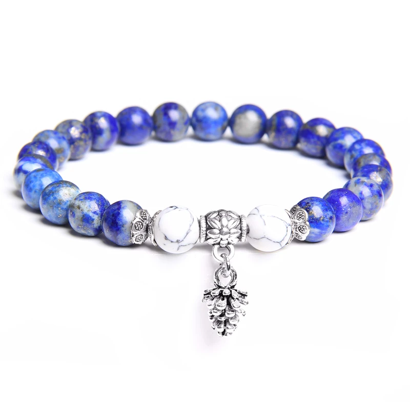 Браслеты из натурального камня лазурита с бусинами для женщин и мужчин модный