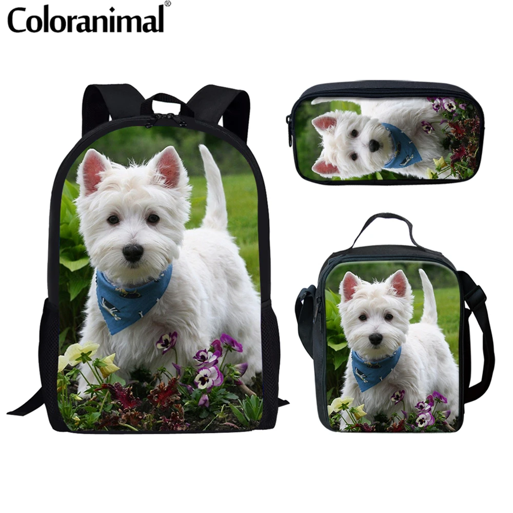 

Coloranimal West Highland White Terrier 3D Printed Kids Backpack Printing School Bag Set For Teenager Children Girls Schoolbag