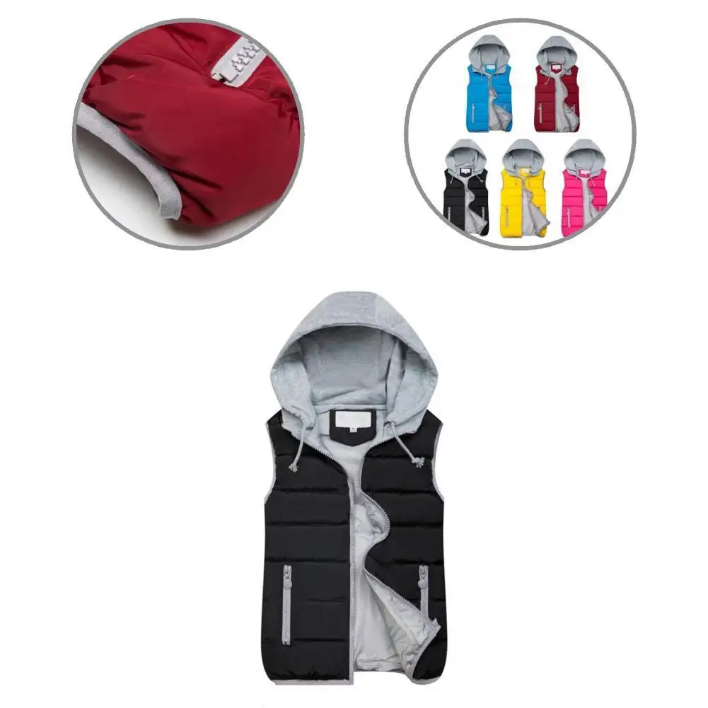 

Women Vest Stylish Slim Hooded Vest Candy Color Zippers Down Cotton Vest